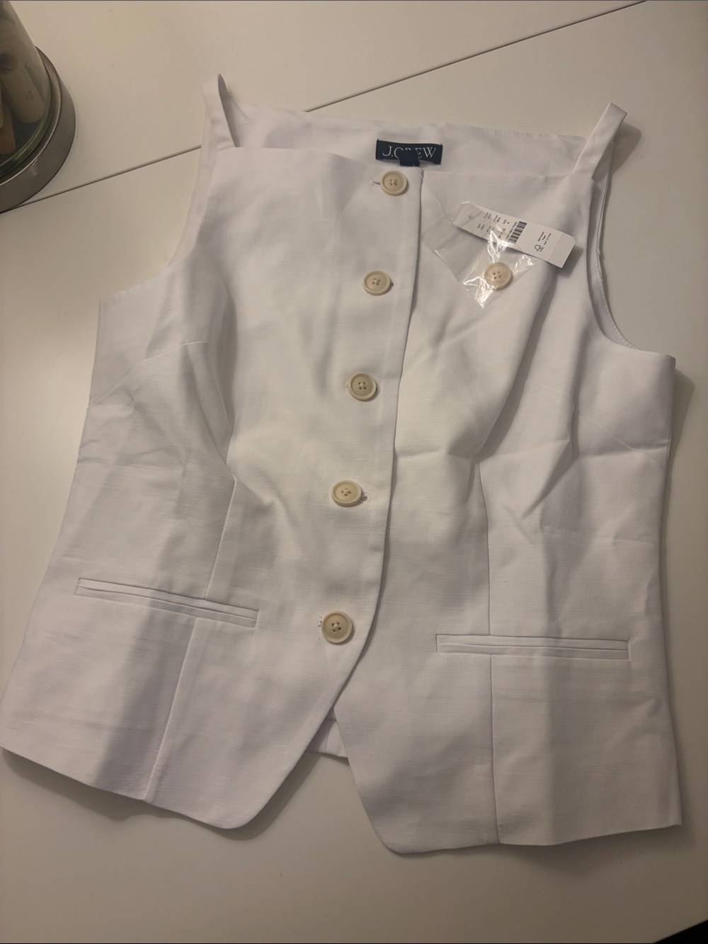 NWT J Crew Button Up Cut Away Tank in Gramercy Linen Blend